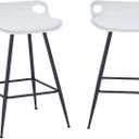 White Bar Stools Set of 2, 25 Inch Backless Bar Stools, Plastic Bar Chairs with Leather Upholstered Cushion, Modern Minimalist Counter Height Barstools for Kitchen Island (White).