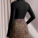 MANGOPOP Women's Mock Turtle Neck Long Sleeve Tops Bodysuit Jumpsuit (Black, S)