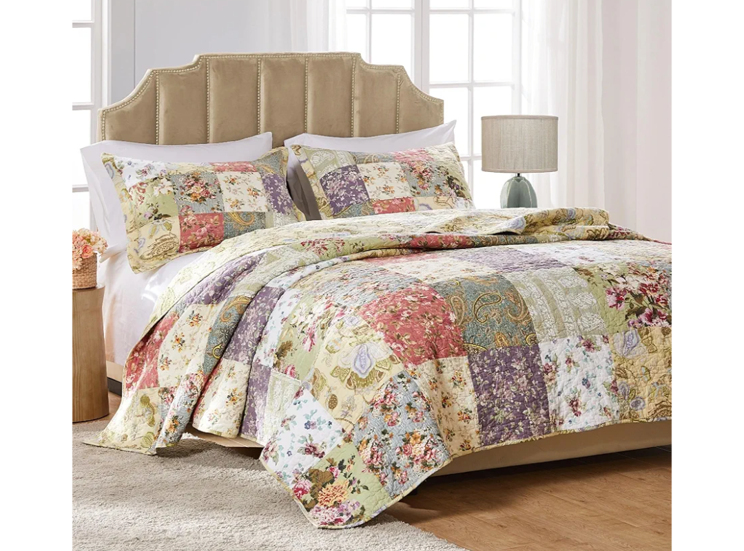 Greenland Home Blooming Prairie 100% Cotton Authentic Patchwork Reversible Quilt Set, King/California King (3 Piece), Multicolor/Assorted