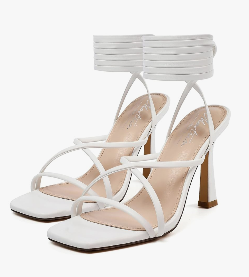 Mostrin Womens Sandals Strappy Heels for Women Lace Up Square Open Toe Heels Tie Up High Heeled Sandals for Prom, Party, Daily Wear Size 8