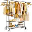 Heavy Duty Clothes Rack, Rolling Clothing Rack With Shelves Load 620 LBS, Double Rod Clothing Racks for Hanging Clothes, Portable& Adjustable Clothes Rack with Wheels Garment Rack (Sliver)