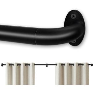 Blackout Curtain Rod,Wrap Around Black Curtain Rods For Windows 34 to 126 inch,1 Inch Diameter Adjustable Heavy Duty Curtain Rods for Bedroom For Sliding Glass Door Matte Black