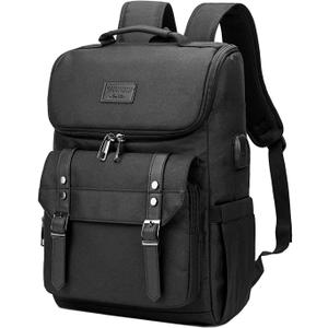 YALUNDISI Vintage Backpack Travel Laptop Backpack with usb Charging Port for Women & Men College Backpack Fits 15.6 Inch Laptop Black