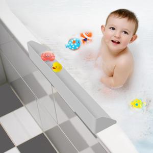 Splash Guard for Bathtub, 3.8" x 3.6" Silicone Bath Tub Splash Guard with 6 Suction Cups, Bathtub SplashGuard Play Shelf Area for Kids with 3Drainage Slope for Faster Drying - Grey (1 Pack)