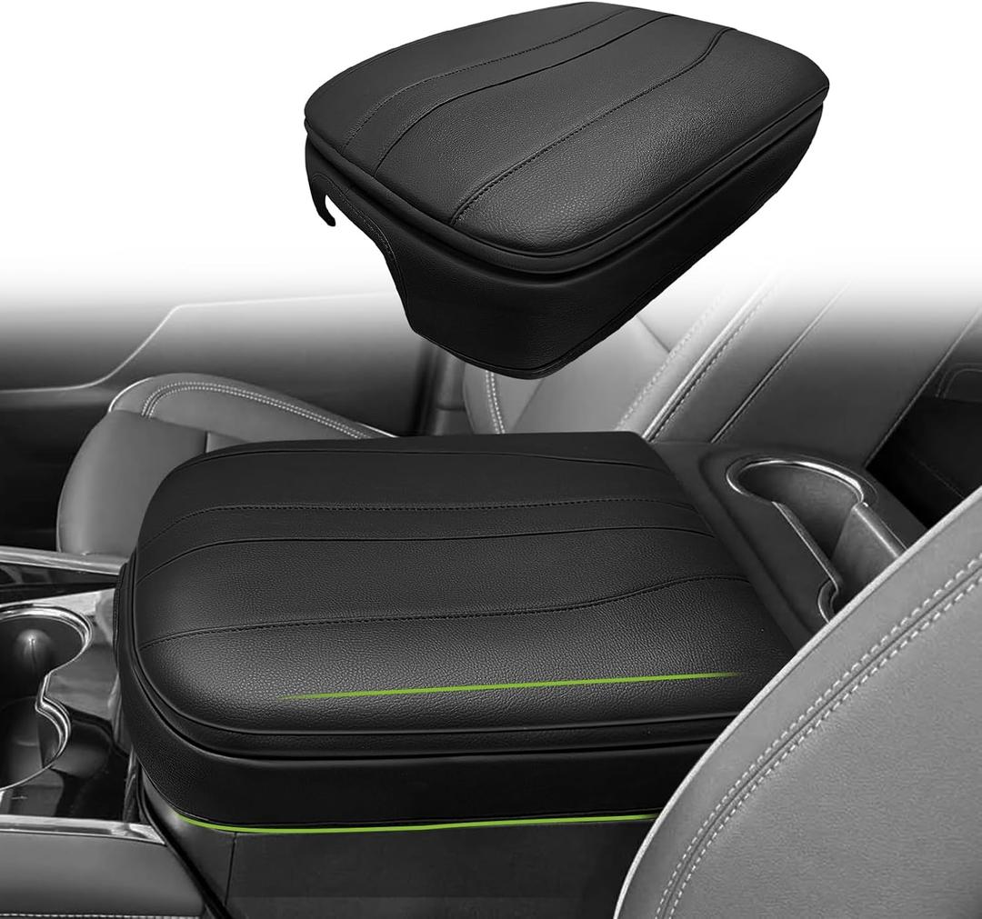 Muslogy Center Console Armrest Cover Fit for Chevy Silverado GMC Sierra 2019-2026, GMC Yukon & Chevy Tahoe & Suburban 2021-2026 Accessories, Armrest Pad Console Lid Cushion Vegan Leather 1-Inch Thick