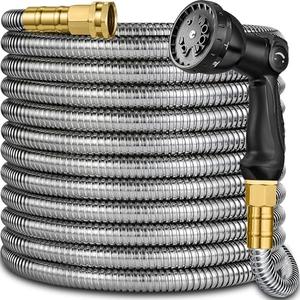 Metal Garden Hose 50 ft - Stainless Steel Garden Hose Leak-Proof with Layer Latex Core - 2025 Version/New Patented,Lightweight, Durable Hoses with Nozzles - Less-Kink Flexible Metal Water Hose