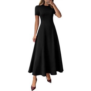 KIRUNDO Wedding Guest Dresses for Women 2026 Spring Summer Short Sleeve Pleated Long Flowy A Line Formal Maxi Dress Pockets, Large