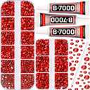b7000 Gem Glue with 7500Pcs Red Rhinestones for Crafts Clothes Clothing Fabric, Flatback Crystals Rinstonestone for Shoes Crafting Tumblers Cups, Shiny Flat Back Bedazzler Diamonds kit 2-5mm (Small Pack + 3pcs Glue)