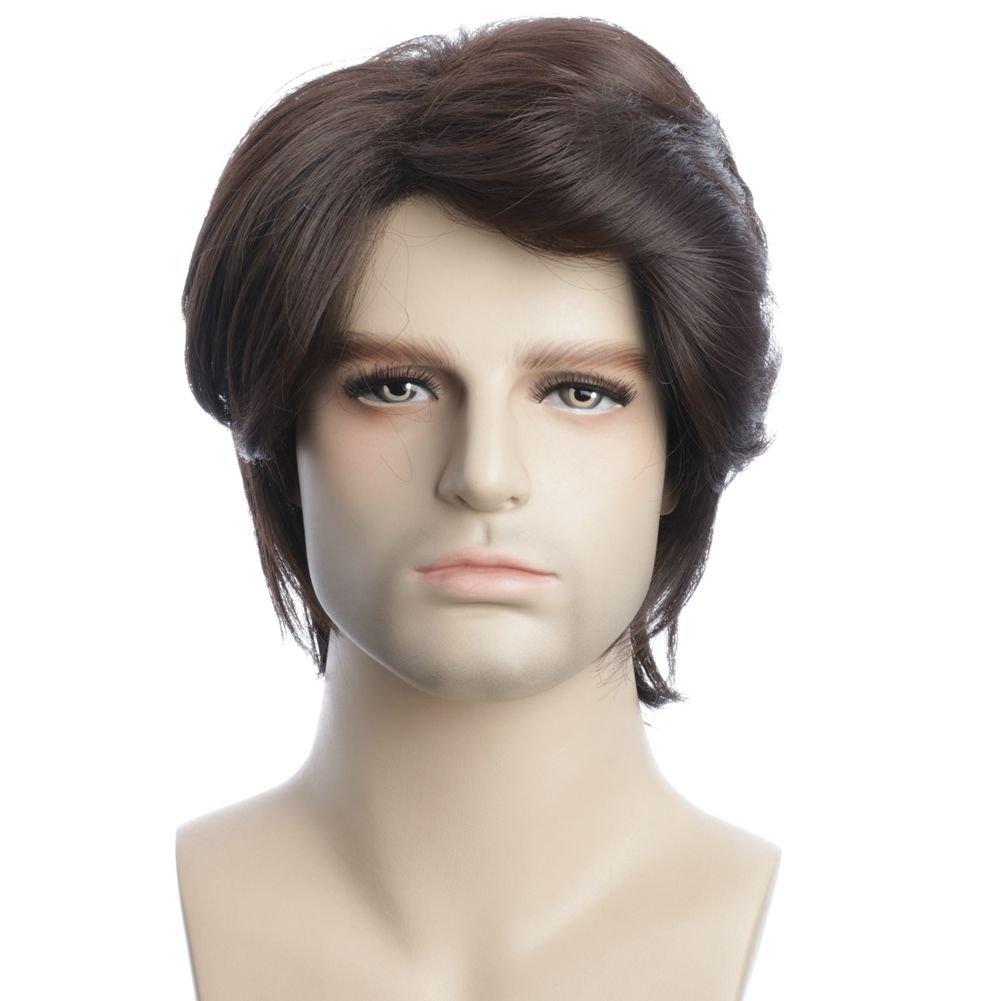 karlery Mens Short Curly Fluffy Dark Brown Wig Halloween Costume Wig Party Cosplay Wig