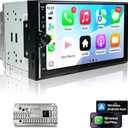 Double Din Car Stereo, 7" QLED Touchscreen 1280720, 2GB RAM 64GB ROM, Wireless CarPlay & Android Auto, Android 9 Quad-Core, Built-in GPS, Bluetooth 5.4, 5G WiFi, Backup Camera Support