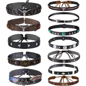 Lyrow 12Pcs Hat Bands for Cowboy Hat Leather Turquoise Beaded Bands Ethnic Western Rural Belts for Women Men Cowgirl