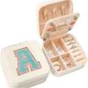 SANDJEST Personalized Jewelry Box, White Travel Jewelry Box with Initial A, Small Monogrammed Jewelry Case Organizer for Girls Women Teen Kids, Mini Travel Essentials Gifts for Birthday Christmas