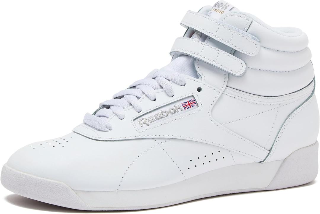 Reebok Women's Freestyle Hi High Top Sneakers for Women, Black or White Basketball and Tennis Shoes Womens Size 5-12, White/Silver, 8