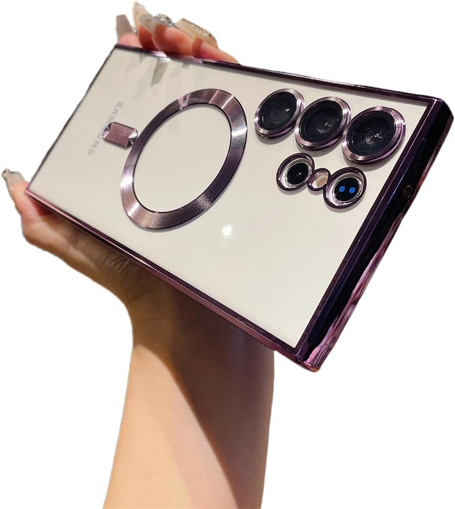 for Samsung Galaxy S25 Ultra Case with Camera Lens Protector, [Metallic Glossy Soft Bumper] Full Protection Plated Slim Thin Clear Magnetic Phone Cover for Galaxy S25Ultra 6.9" - Purple