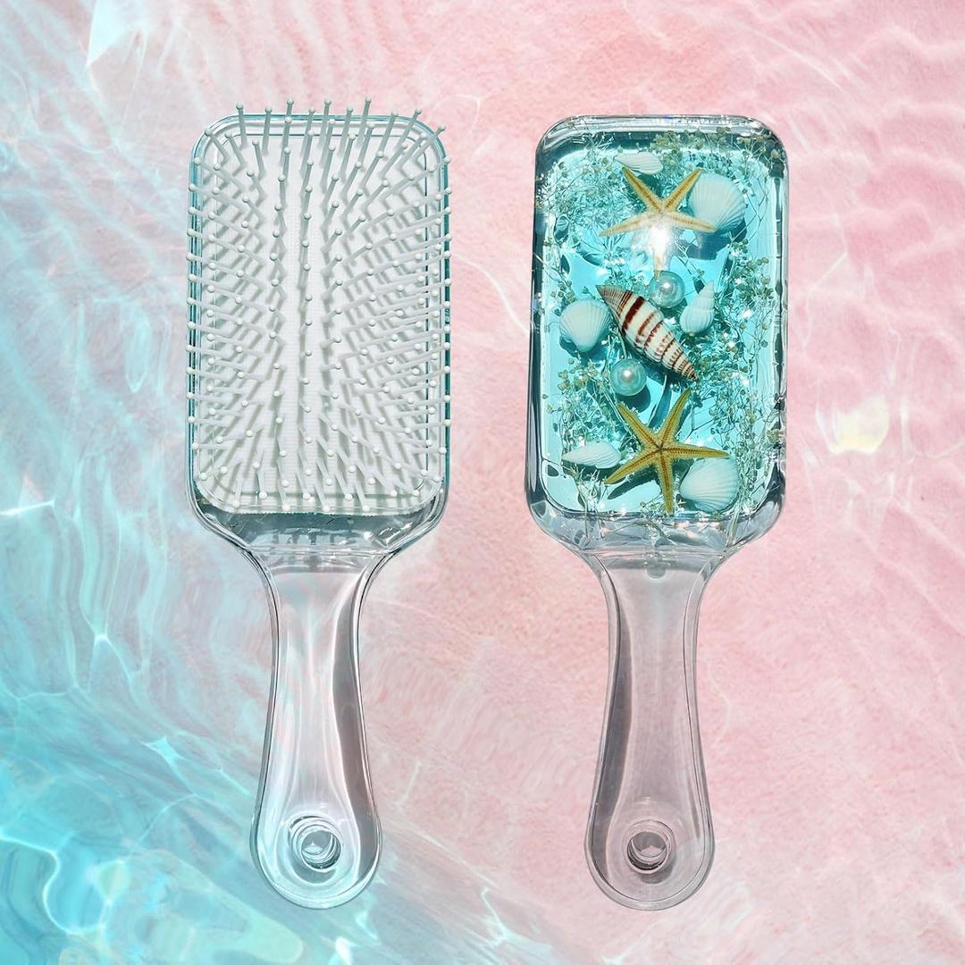 FONMY Detangling Hair Brush w/Nature Seashell,Seascape Designed Arcrylic Paddle Hairbrush Glide Through Tangles With Ease For All Hair Types - For Women, Men, Kids,Wet & Dry Hair,Sea-Blue Home Decor. (9.84 Inch)