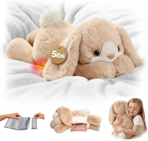 Mewaii Weighted Stuffed Animals for Adults & Kids, 2-5 lbs - 23" Heatable Coolable Bunny Plush, Microwavable Adjustable Removable Inner Pad, Realistic Hug Comfort Easter Gift (Cream White)