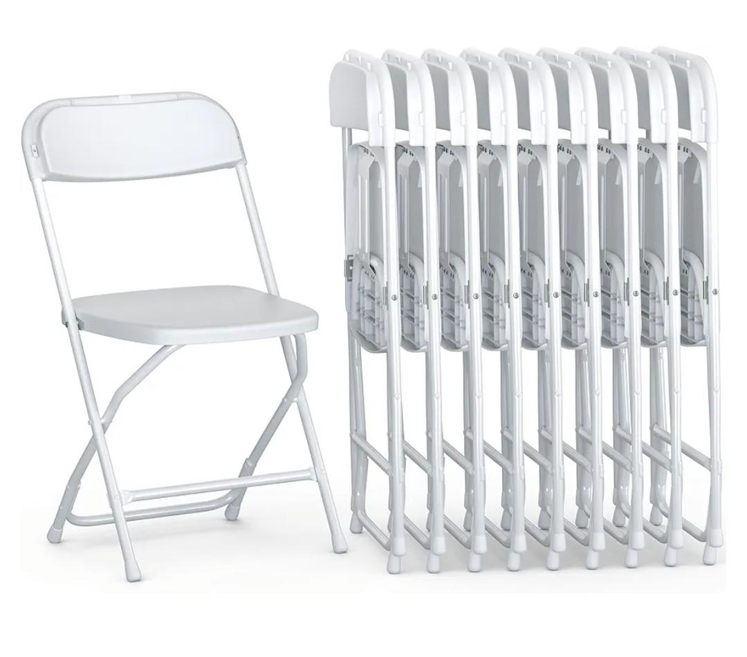 10 Pack Foldable Plastic Chair | Folding & Stackable | 350 lbs Capacity Steel Frame Seats for Indoor Outdoor | Commercial Use Events Wedding Party Bulk Picnic Kitchen Dining - White