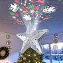 DG-Direct Christmas Tree Topper Lighted Star with 6 Projected Patterns,3D Hollow Sparkling Star Christmas Tree Topper with Rotating Magic Projector for Christmas Tree Ornament
