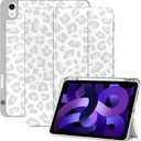Compatible with iPad Air Case 11 Inch M3 2025,M2 2024 5th/4th Generation 10.9 Inch (2022/2020) with Pencil Holder TPU Back Case Auto Sleep/Wake Cover Cute Women Girls-Gray Leopard Cheetah (Grey White-C9)