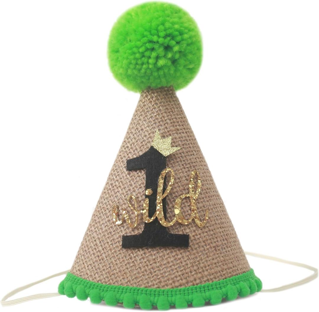 KOJIN Wild One Birthday Party Hat For BoysAnimal-Themed Birthday Crown For 1st BoysWild One First Birthday HatJungle Safari Party Supplies For 1-Year-OldJungle-Themed Photo Booth Props