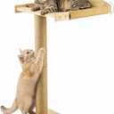 Cat Window Perch with Tall Scratching Post, Solid Wood Window Perch for Cats with Heavy Duty Suction Cups, Indoor Cat Tree for Sleeping, Playing, Sunbathing