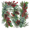 Winlyn 6' Long Artificial Eucalyptus and Pine Christmas Garland with Pine Cones Red Berries Pine Needles Winter Greenery Garland Christmas Season Holiday Wedding Table Runner Centerpiece Mantel Decor