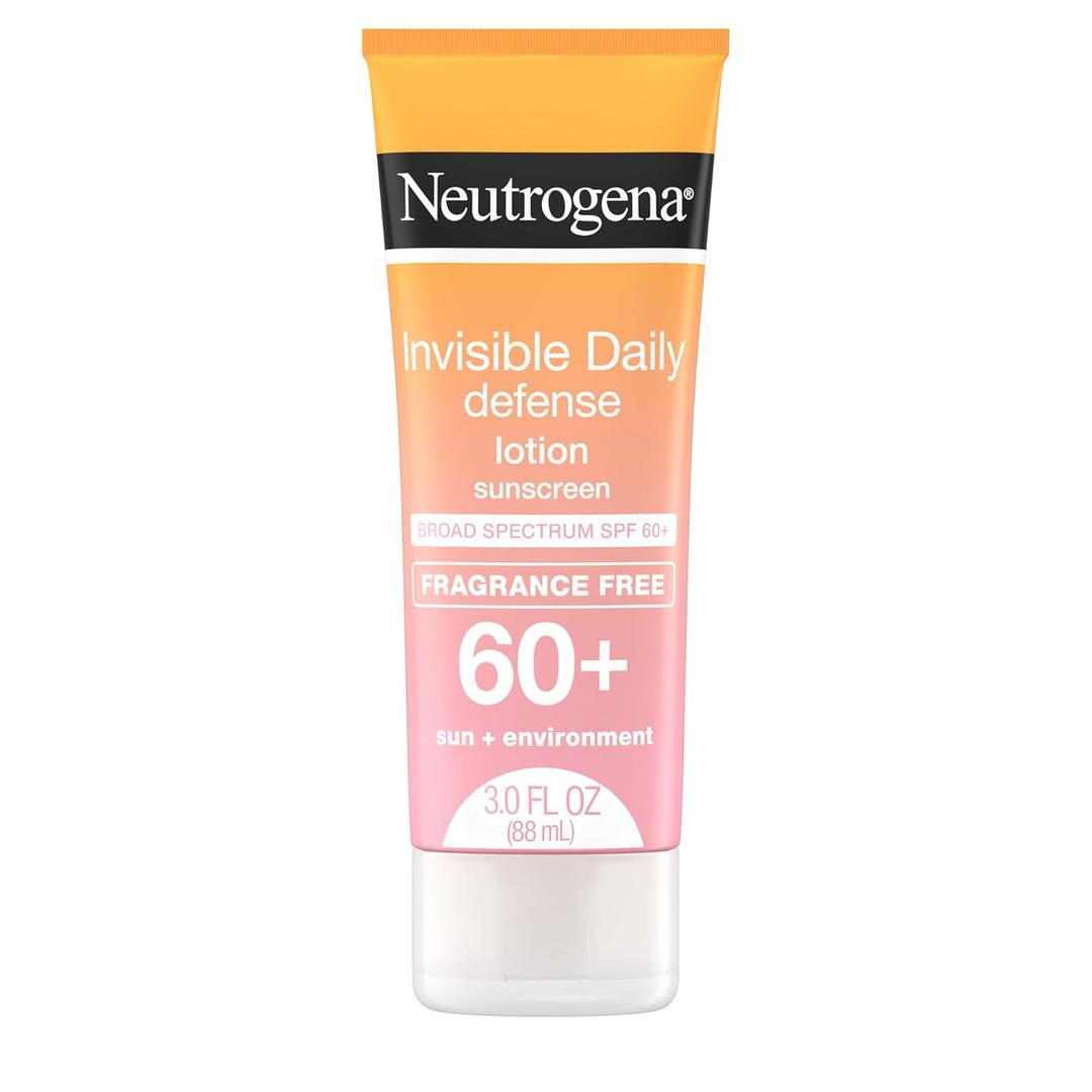 Neutrogena Invisible Daily Defense Fragrance-Free Sunscreen Lotion, Broad Spectrum SPF 60+, Oxybenzone-Free & Water-Resistant, Sun & Environmental Aggressor Protection, 3.0 fl. oz