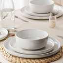 Famiware Milkyway Stoneware Dinnerware Sets with Pasta Bowls, Service for 4 (16 Pieces), Plates and Bowls Sets -Scratch Resistant, Microwave and Dishwasher Safe Dishes Set, White
