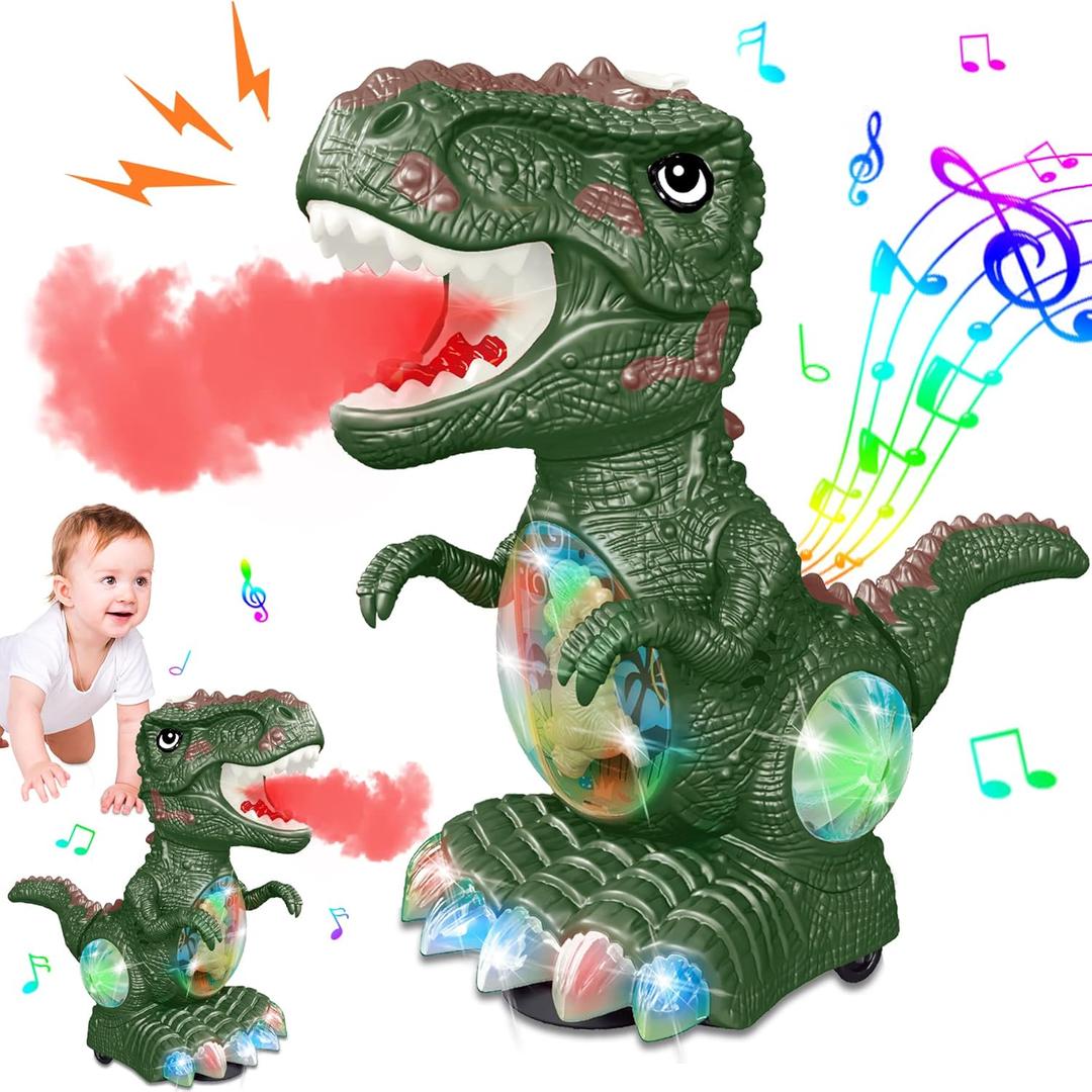 Dinosaur Toys for 1-3 Year Old Boy,Roar Music and Lights Toddler Toy for Boys Girls Age 1-3,Moving Dino Baby Toy with Mist Spray,Electric Dinosaur Toy for Kids 3-5 Easter Christmas Birthday Gifts (Green)