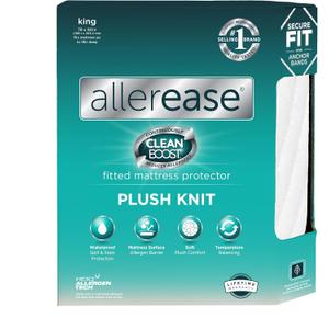 AllerEase CleanBoost Plush Knit Soft Waterproof Mattress Protector King Size Allergen Barrier Temperature Balancing Machine Washable Mattress Cover with Elastic Anchor Bands Mattress Cover (White)