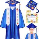 Retisee 7 Pieces 2025 Kindergarten and Preschool Graduation Cap Gown Stole Set with 2025 Tassel Diploma Grade Graduation (Size 30, Medium, Blue)