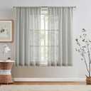 jinchan Grey Sheer Curtains 72 Inch Length Crosshatch Farmhouse Curtains Rod Pocket Open Weave Curtains for Living Room Rustic Linen Look 2 Panel Window Curtain Set Gray 