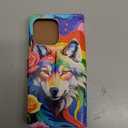 Case for iPhone 16 Pro Max with RFID Blocking,Colorful Rainbow Paint Wolf Roses Leather Flip Phone Case Wallet Cover with Card Slot Holder Kickstand for Apple iPhone 16 Pro Max