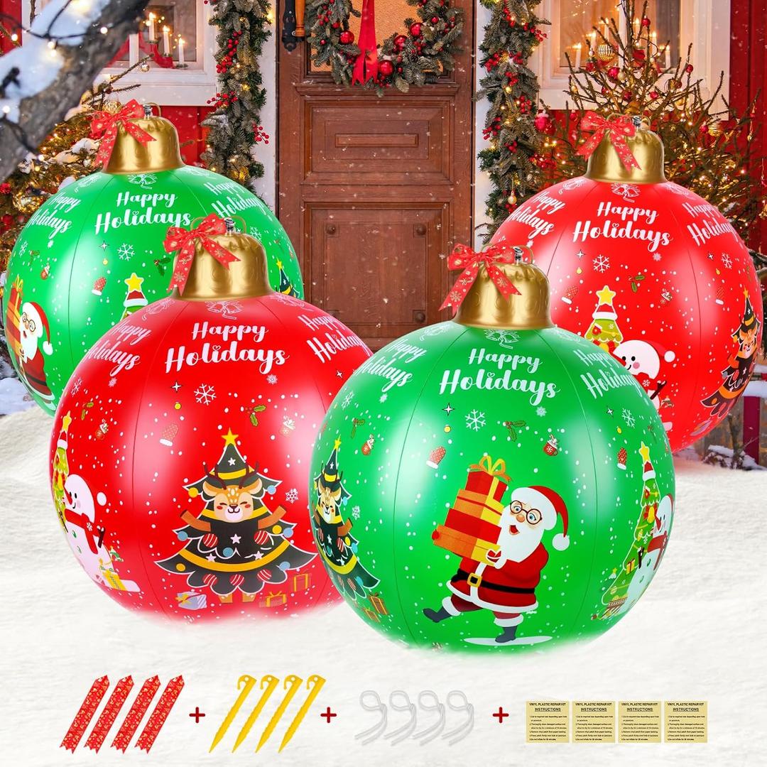 5 PCS PVC 24 Inch Giant Inflatable Christmas Balls Inflatable Christmas Decorations Outdoor Inflatables Ornaments Xmas Blow Up Decorated Ball for Holiday Indoor Outside Yard Lawn Porch Decor