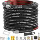 Sewer Jetter Kit for Pressure Washer 100FT, Drain Cleaner Hose 1/4 Inch NPT, NPT Corner Swivel and Push Button Nose Sewer Jet Nozzle Wrenches Gloves Waterproof Tape Pearl Brooch,5800PSI
