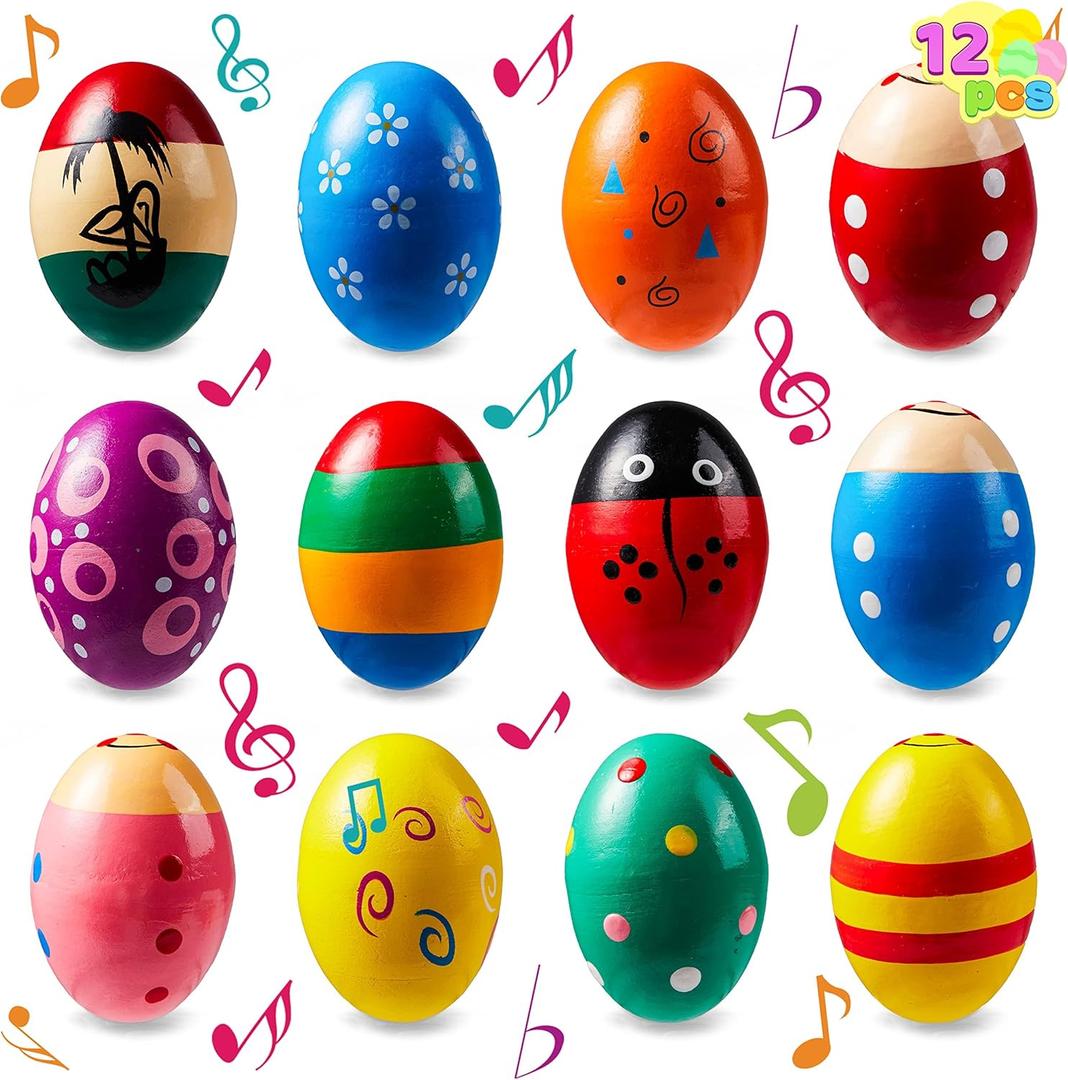 JOYIN 12 Packs 1.9''*2.7" Wooden Egg Shakers Maracas Percussion Musical for Party Favors, Classroom Prize Supplies, Musical Instrument, Basket Stuffers Fillers, Easter Hunt
