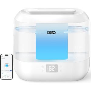 Dreo Smart Humidifier, Cool Mist Humidifiers for Bedroom, Quiet 4L Top Fill Ultrasonic Humidifiers for Home Office Plant & Baby with Nightlight, LED Display, 36H Runtime, APP/Voice Control, HM311S (White)