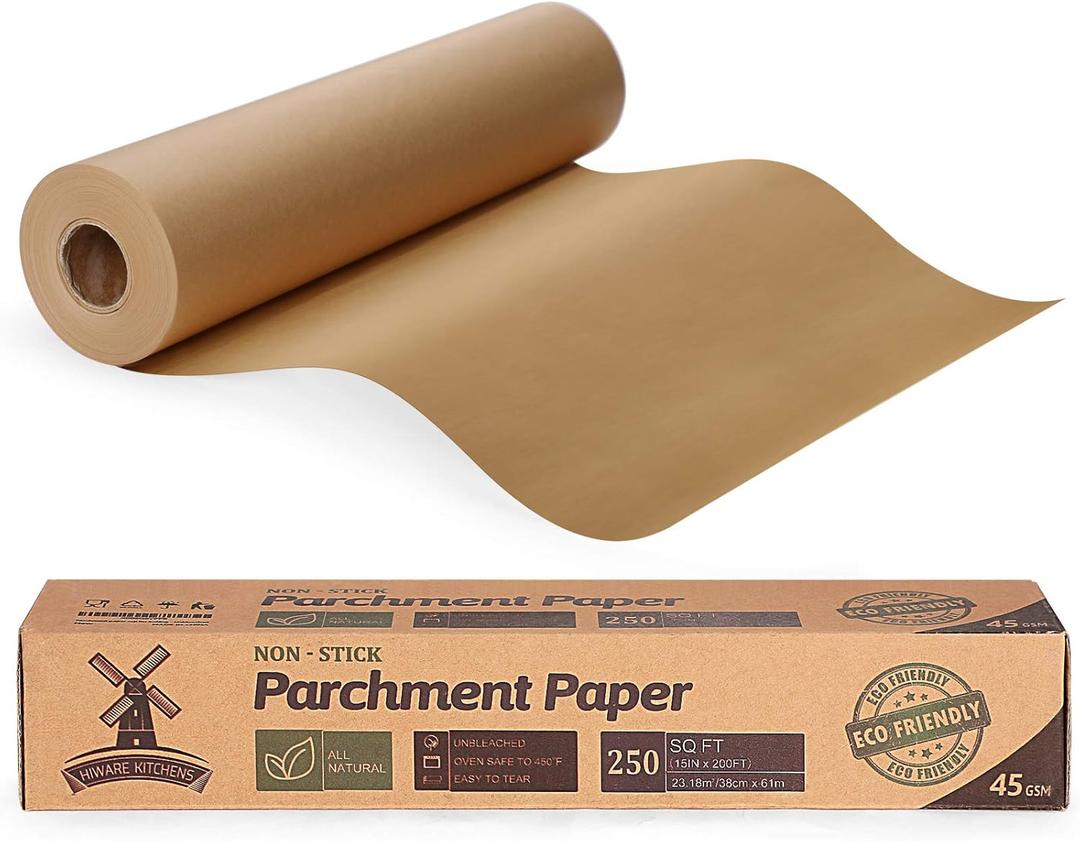 Unbleached 15 x 200 ft Parchment Baking Paper Roll - 250 Sq.Ft for Baking, Cooking, Grilling, Air Fryer and Steaming