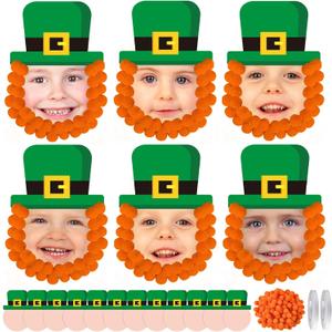 Cinrobiye 24 Set St. Patricks Day Picture Frame Craft Kits,St. Patrick's Craft Ornaments Photo Props Decoration for Toddler Classroom Activities Lucky Shamrock Clover Irish Party Favor Supplies (Face)