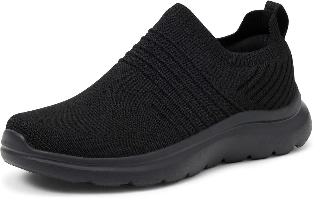 Amazon Essentials Women's Slip-On Lightweight Knit Walking Shoes, Black/Black, 8.5