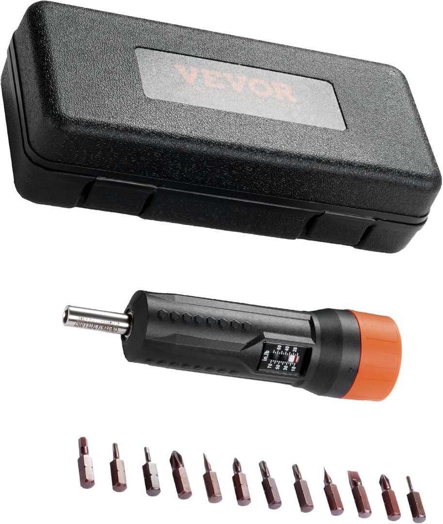 VEVOR Torque Wrench, 1/4" Drive Screwdriver with Bits & Case, Magnetic Function, 10-70 in-lbs Torque Range
