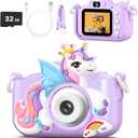 Purple Unicorn Kids Camera Toys for Girls Age 3-8, LETONGJH HD 1080P Toddler Digital Video Camera with 32GB SD Card & Selfie Mode, Shockproof Christmas Birthday Gifts for 4 5 6 7 Year Old