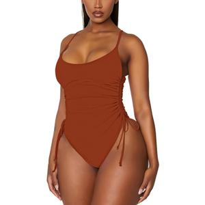 Viottiset Women's Ruched High Cut One Piece Swimsuit Tummy Control Bathing Suit Monokini (Large, Burnt Orange)