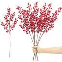 Mklsit 6 Pack Artificial Red Berry Stems 25.2 Inch, Long Christmas Red Berries Faux Red Berry Picks for Christmas Tree, Red Holly Berry Branches for Christmas Floral Arrangements Vase Decorations