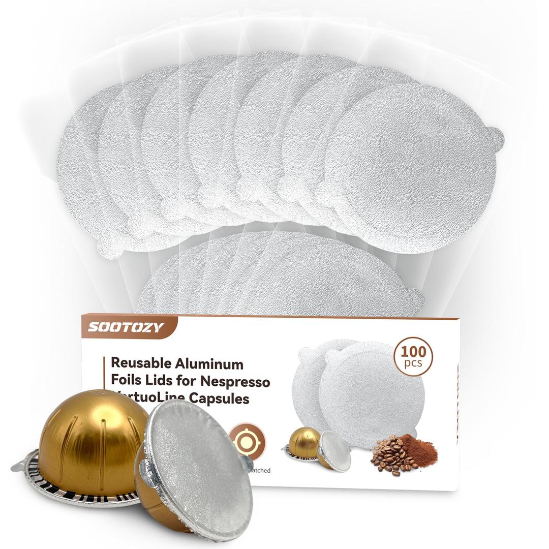 Reusable Vertuo Pods Kit for Nespresso, Reusable Vertuo Capsule for Nespresso with 100PC AL Foil Seals Lids, Refillable Coffee Pods for VertuoLine Compatible with VertuoPlus Espresso Machine