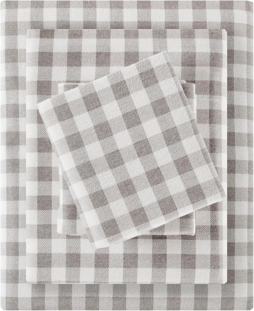 Sleep Philosophy True North 100% Cotton Flannel Sheets Twin XL, Cozy Flannel Sheet Set Brushed for Extra Softness, Heavyweight Novelty Print Warm Flannel Bedding Set, Gray Herringbone Check 3 Piece