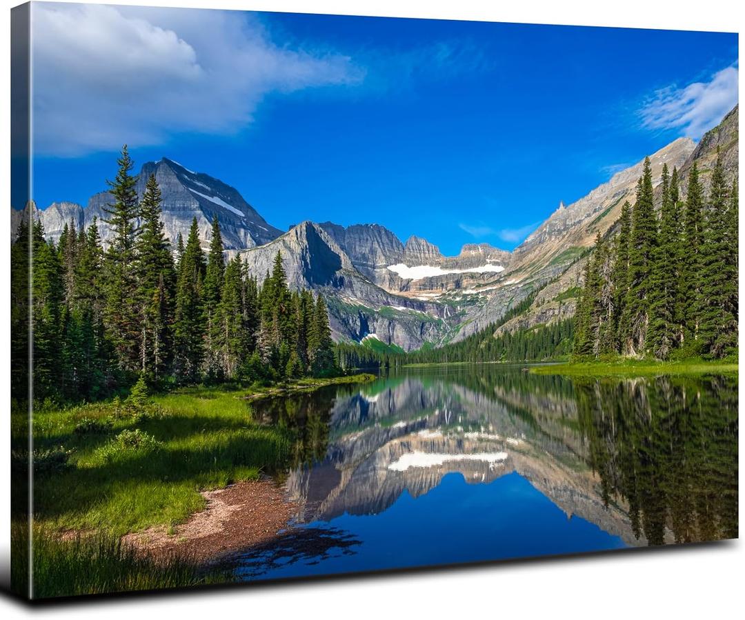 Colorado Wall Art Banff Mountain Picture Wall Decor Canvas Prints for Living Room National Park Scenery Poster Photography 12x16", Pine Tree Forest Lake Landscape Painting Artwork Home Decorations (Nature06)