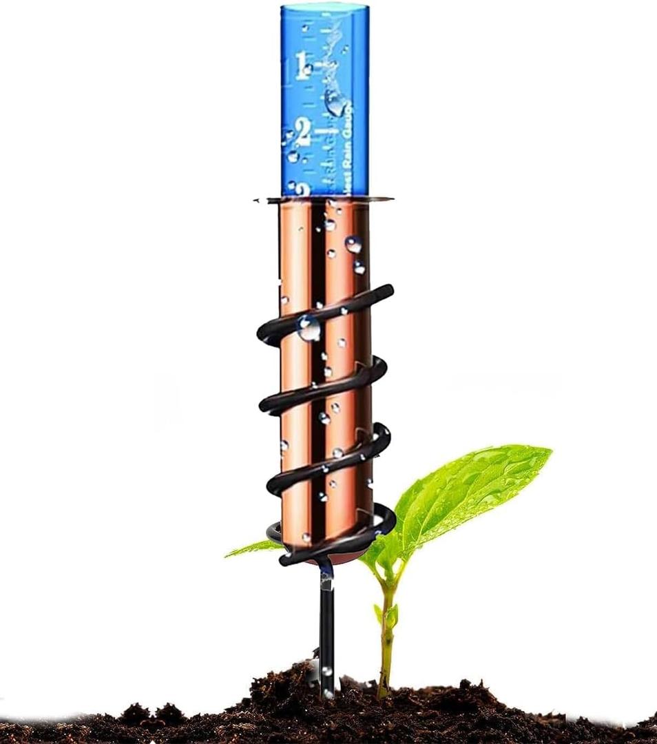 Copper Rain Gauge Outdoor Accurate Rain Gauge Rain Measure Gauge Decorative Rain Gauge Stake for Yard Garden Patio Lawn Orange