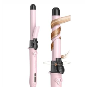 Wavytalk 1 Inch Rotating Curling Iron, Curl Cycle, Automatic Curling Wand for Long Hair, Get Effortless Beach Waves with Self Spinning Barrel up to 430F with Home Button, Dual Voltage, Pale Pink