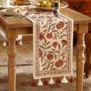 ISAENNE Designer Elegant Linen Table Runner 118 Inches Extra Long,Vintage Orange Floral Pattern Table Runners for Dining Tables,Kitchen Decor,Thanksgiving,Christmas,Banquet,12"*118"-Alvarado A